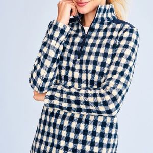 Talbots Gris Check Fleece Half Zip Pullover- M